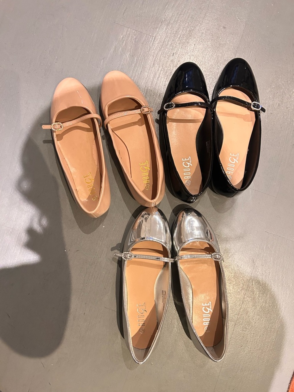 Ladies' Mary Jane Ballet Flats in Nude, Black & Silver BUNDLE